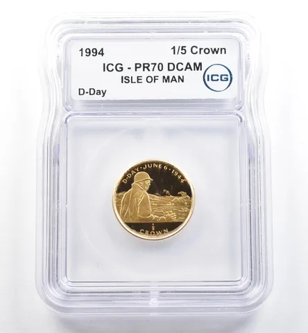 1994 Isle Of Man 1/5 Crown Gold D-Day PR70 DCAM ICG *6500