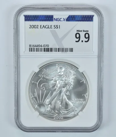2002 American Silver Eagle Mint State 9.9 NGC X NGCX