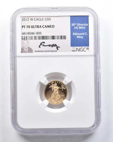 2012-W $5 American Gold Eagle Moy 1/10 Oz Gold PF70 UCAM NGC *2113