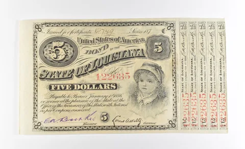 1870s $5 State of Louisiana 'Baby Bonds' US Obsolete Currency *3926