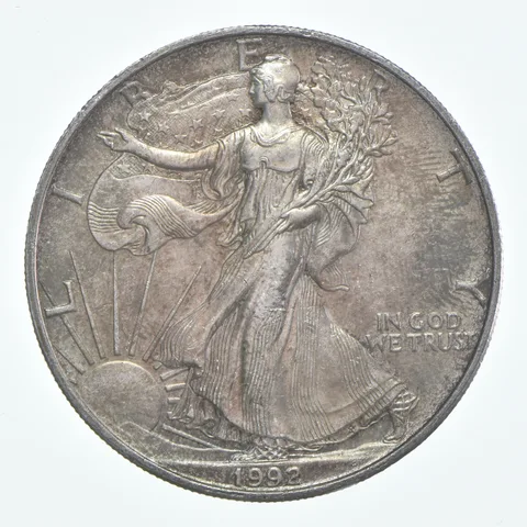 Beautiful Toned - 1992 American Silver Eagle 1 Troy Oz .999 Fine Silver *933