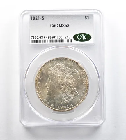1921-S Morgan Silver Dollar MS63 CAC CACg *0612