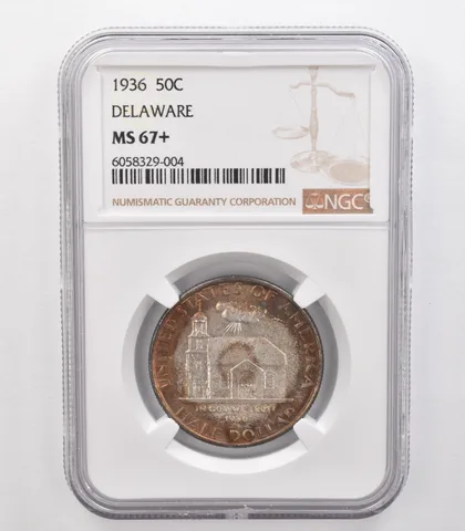 1936 Delaware Commemorative Half Dollar MS67+ NGC PQ Beautiful Tone a0716