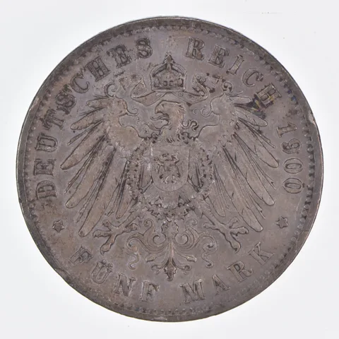 Better Date - 1900 Germany 5 Mark World Coin- Silver *518