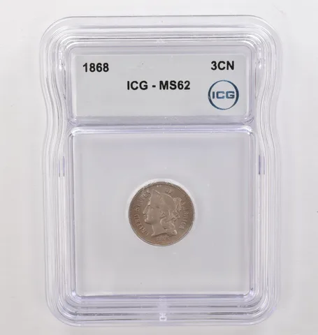 1868 Three Cent Nickel MS62 ICG Beautiful Tone *4176