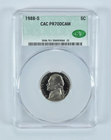 1988-S Jefferson Nickel PR70 DCAM CAC CACg