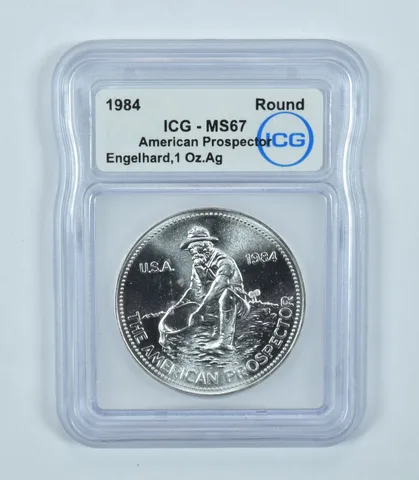 1984 Engelhard American Prospector 1 Troy Oz Silver Round MS67 ICG