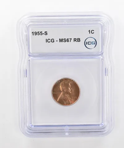 1955-S Lincoln Wheat Cent MS67 RB ICG Beautiful Tone *2916