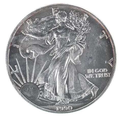 Beautiful Toned - 1990 American Silver Eagle 1 Troy Oz .999 Fine Silver *129