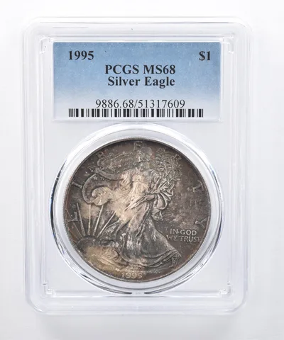 1995 American Silver Eagle MS68 PCGS Dark Green Tone *8278