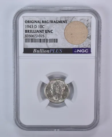 1943-D Mercury Dime Original Bag Fragment BU NGC