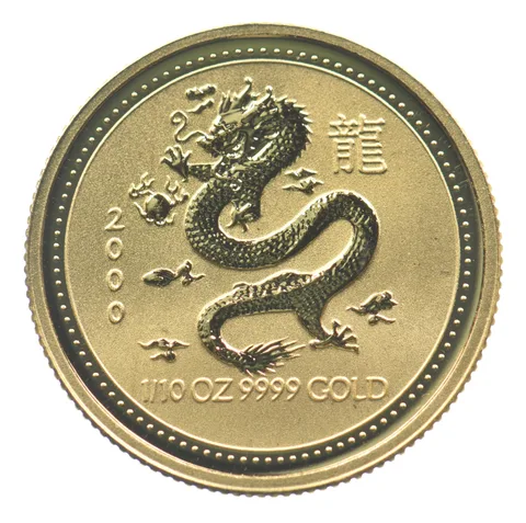2000 Australia 15 Dollars Gold Lunar Year Of The Dragon 1/10 Oz *3482
