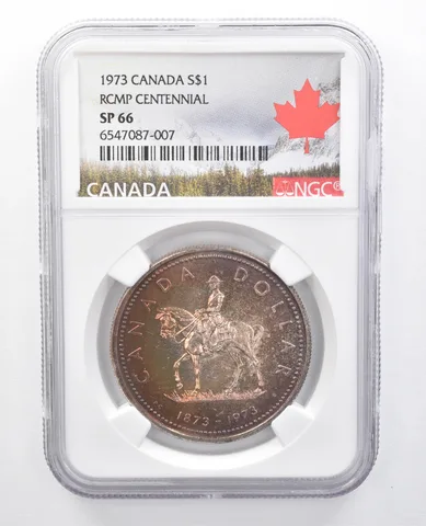 1973 Canada 1 Dollar Silver RCMP Centennial SP66 NGC Beautiful Purple Tone *7666