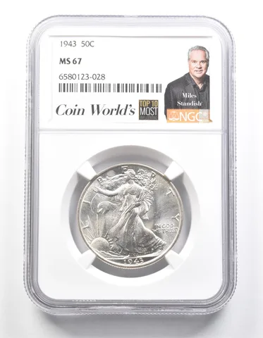 1943 Walking Liberty Half Dollar MS67 NGC Miles Standish Label