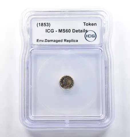 (1853) CA Fractional Gold Token Indian Head 1/4 Dollar MS60 Details ICG *3811