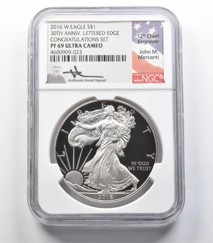 PF69 2016-W American Silver Eagle Congratulations Set Mercanti Signed NGC *3103