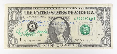 1977 A $1 Boston MA FRN Green Seal Courtesy Signature a0910