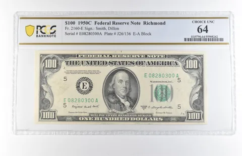 1950 C $100 Richmond VA FRN Fr#2160-E Choice Unc 64 PCGS *7865