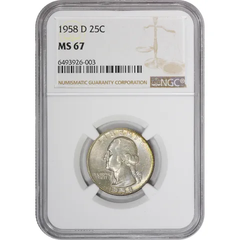 MS67 1958-D Washington Quarter NGC Beautifully Toned *2897
