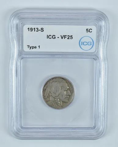1913-S Indian Head Buffalo Nickel Type 1 VF25 ICG *9143
