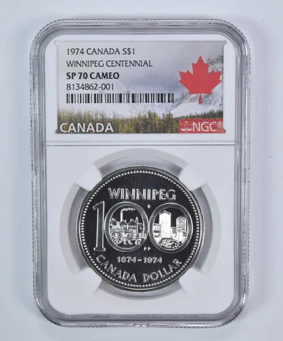 1974 Canada Silver Dollar Winnipeg Centennial SP70 Cameo NGC Canada Label