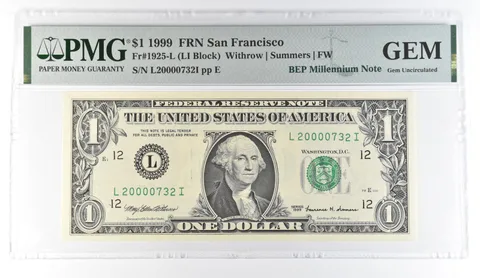 1999 $1 San Francisco CA Fr#1925-L BEP Millennium Note PMG Fancy Serial *8086