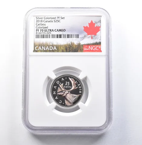 2018 Canada 25 Cents Silver Colorized Proof Set Caribou PF70 UCAM NGC a5886