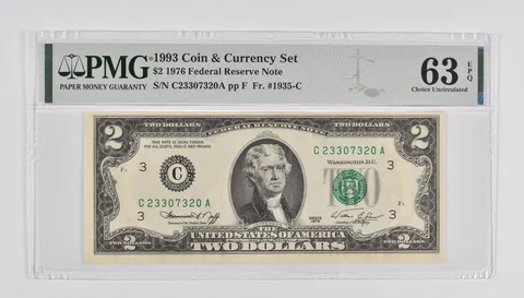 $2 1976 FRN 1993 Coin and Currency Set FR#1935-C PMG 63 EPQ