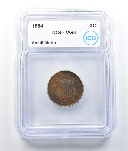 1864 Shield Two Cents Small Motto VG8 ICG PQ *7821