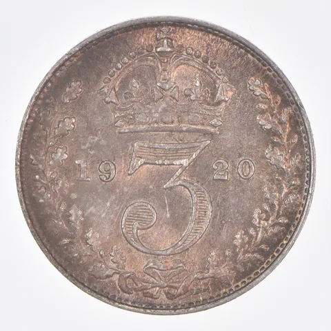 Better Date - 1920 Great Britain 3 Pence World Coin- Silver *128