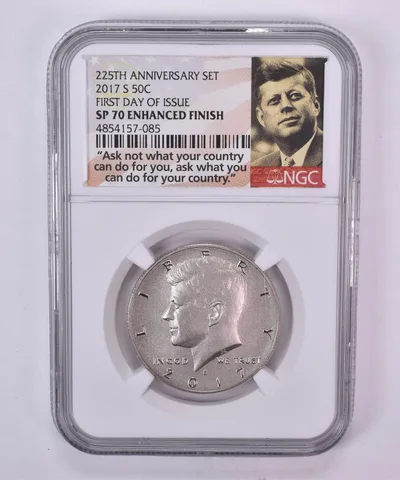 2017-S Kennedy Half Dollar 225th Anniv FDOI SP70 Enhanced NGC Special Lbl
