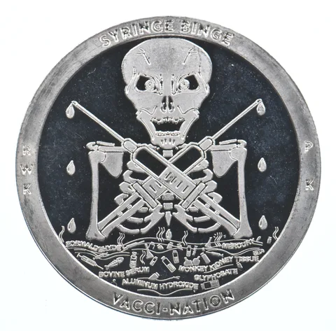 1 Oz Silver Round Chautauqua Silver Works Syringe Binge Vacci-Nation *1673