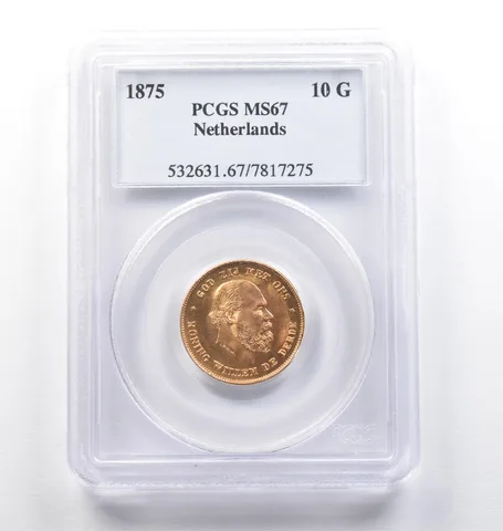 1875 Netherlands 10 Gulden Gold MS67 PCGS *9497