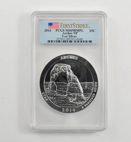 2014 5 Oz Silver Quarter America The Beautiful Arches MS69 DMPL PCGS *1716