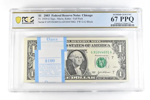 (100) 2003 $1 Chicago IL FRN Fr#1929-G Full Pack Gem Unc 67 PPQ PCGS *9862