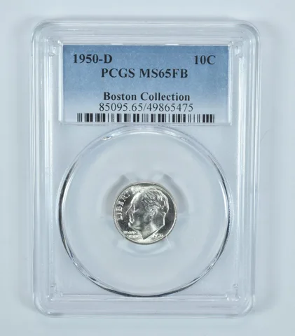 1950-D Roosevelt Dime Boston Collection MS65 FB PCGS Blue Label