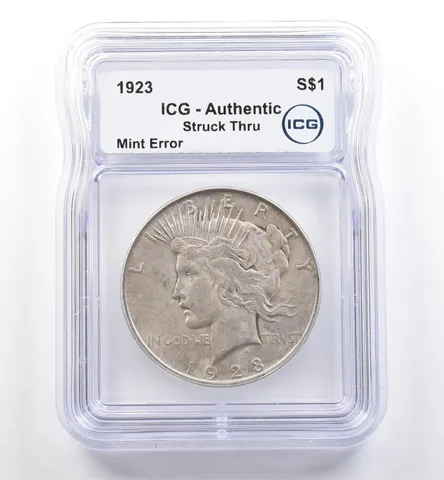 1923 Peace Silver Dollar Mint Error Struck Thru Authentic ICG *6039