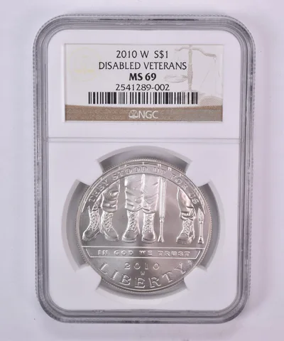2010-W Disabled Veterans Commemorative Silver Dollar MS69 NGC Brown Label