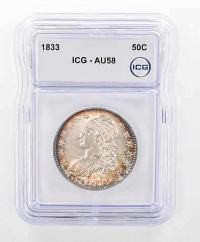 1833 Capped Bust Half Dollar AU58 ICG Beautiful Tone *2800