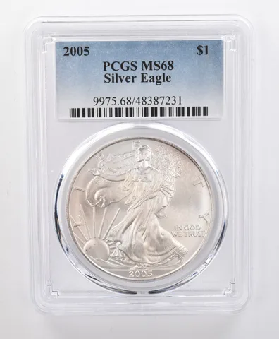 MS68 2005 American Silver Eagle PCGS Beautifully Toned Purple/Blue Rev *0134