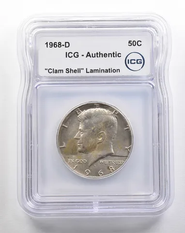 1968-D Kennedy Half Dollar Clam Shell Lamination Authentic ICG *4349