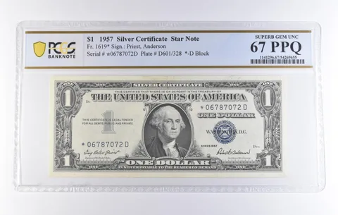 1957 $1 Silver Certificate Star Note Fr#1619* Superb Gem Unc 67 PPQ PCGS *8323