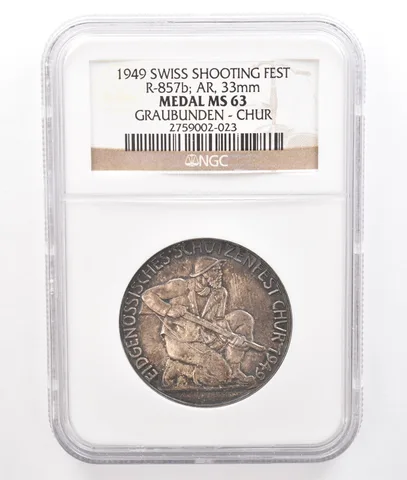 1949 Swiss Shooting Fest Graubunden Chur Medal MS63 NGC Beautiful Tone *7229