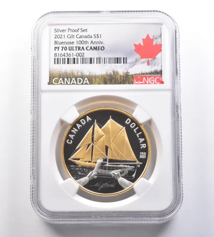 2021 Canada $1 Gilt Silver Proof Set Bluenose 100th Anniversary PF70 NGC *7108