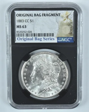 1883-CC Morgan Silver Dollar Original Bag Fragment MS63 NGC Blue Label