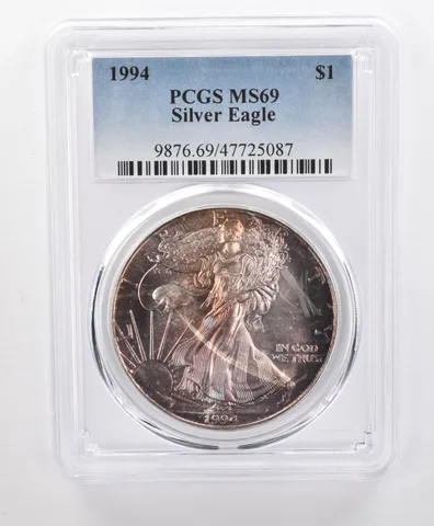 MS69 1994 American Silver Eagle PCGS Beautiful Purple Toning a1655