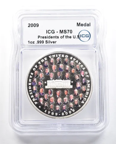 (2009) Medal Presidents Of The US 1 Oz Silver MS70 ICG Colorized *4878