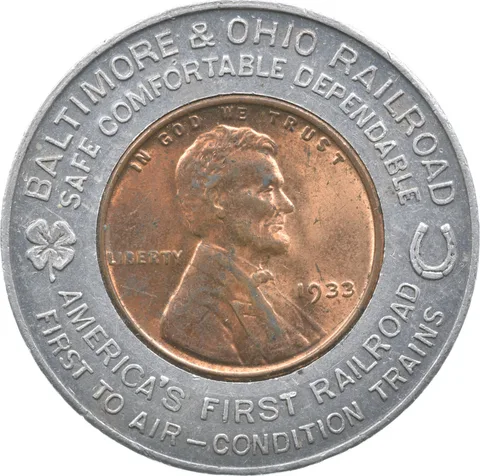 1933 Lincoln Wheat Cent Token B&O Railroad Souvenir Penny a4423
