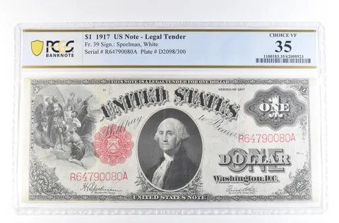 1917 $1 US Legal Tender Large Note Fr#39 Red Seal Choice VF 35 PCGS *2358