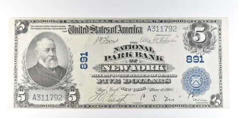 1902 $5 National Currency New York NY Ch#891 Large Note Blue Seal *8079